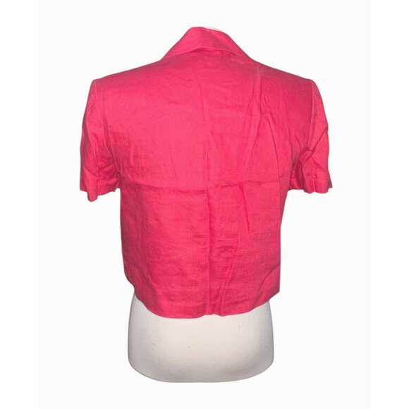 John Roberts Petite Pink Linen Button-Up Blazer Blouse Sz 6 Petite Floral Embroi - Picture 10 of 11